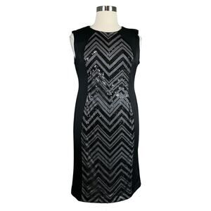 Adrianna Papell Sequined Sleeveless Midi Sheath Cocktail Dress Black Size 16